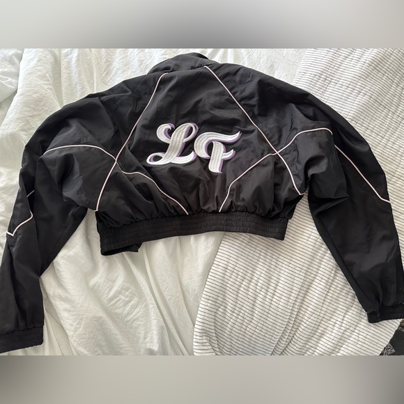 LF cropped windbreaker jacket. XS. Gently used. Black/white/pink. - Picture 2 of 4